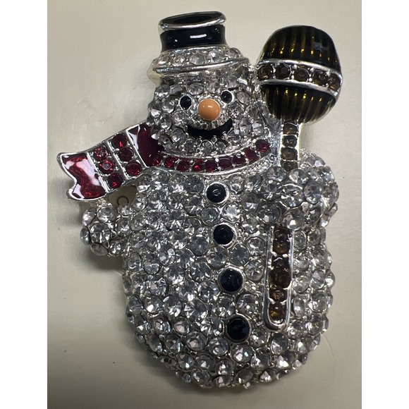 SNOWMAN‎ simulated Crystals Studded Silvertone Pin Brooch by NAPIER  - New - Picture 4 of 4
